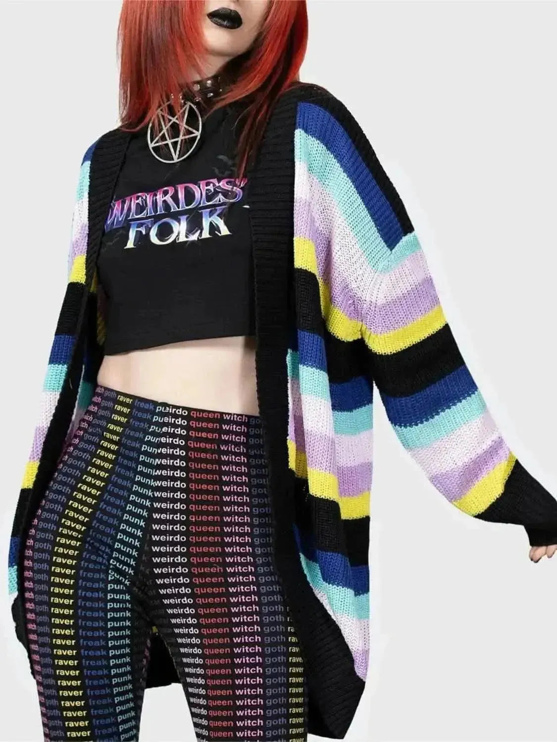 Striped Open Front Long Sleeve Cardigan - Bad Moms Club