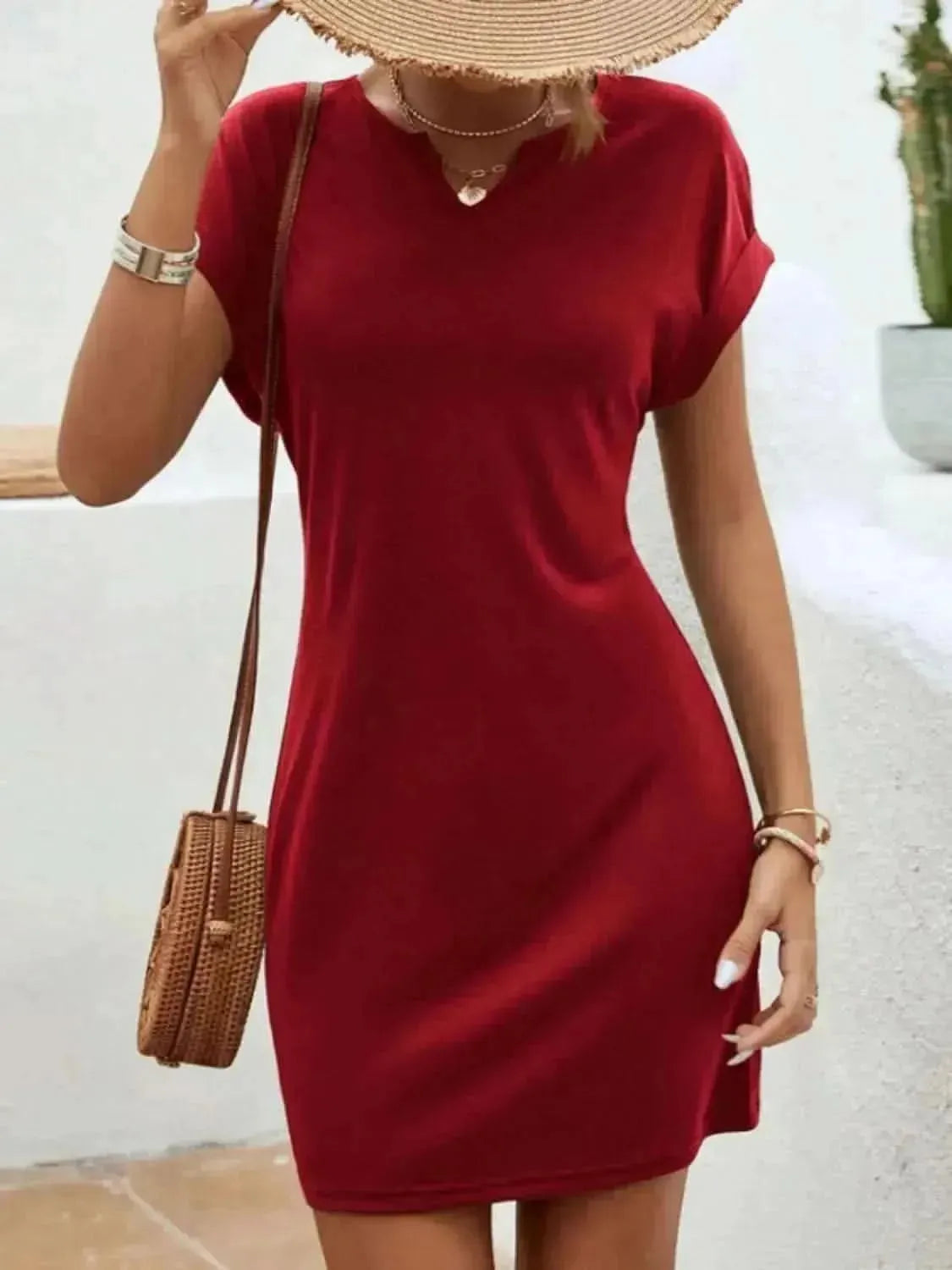 Notched Short Sleeve Mini Tee Dress - Bad Moms Club