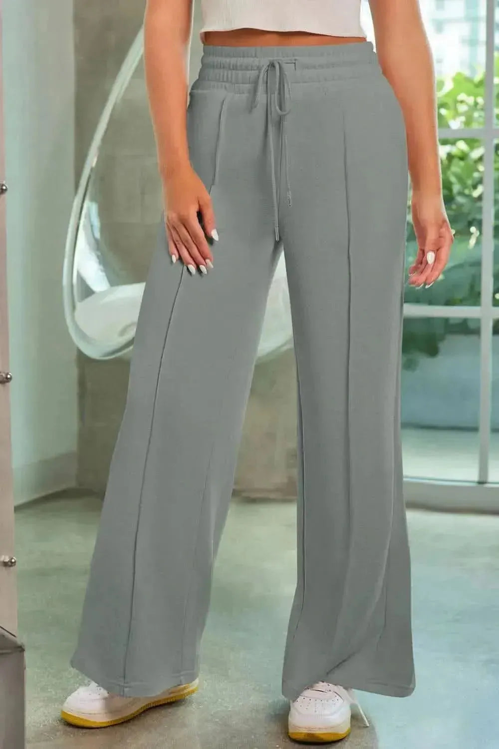 Drawstring Wide Leg Pants with Pockets - Bad Moms Club