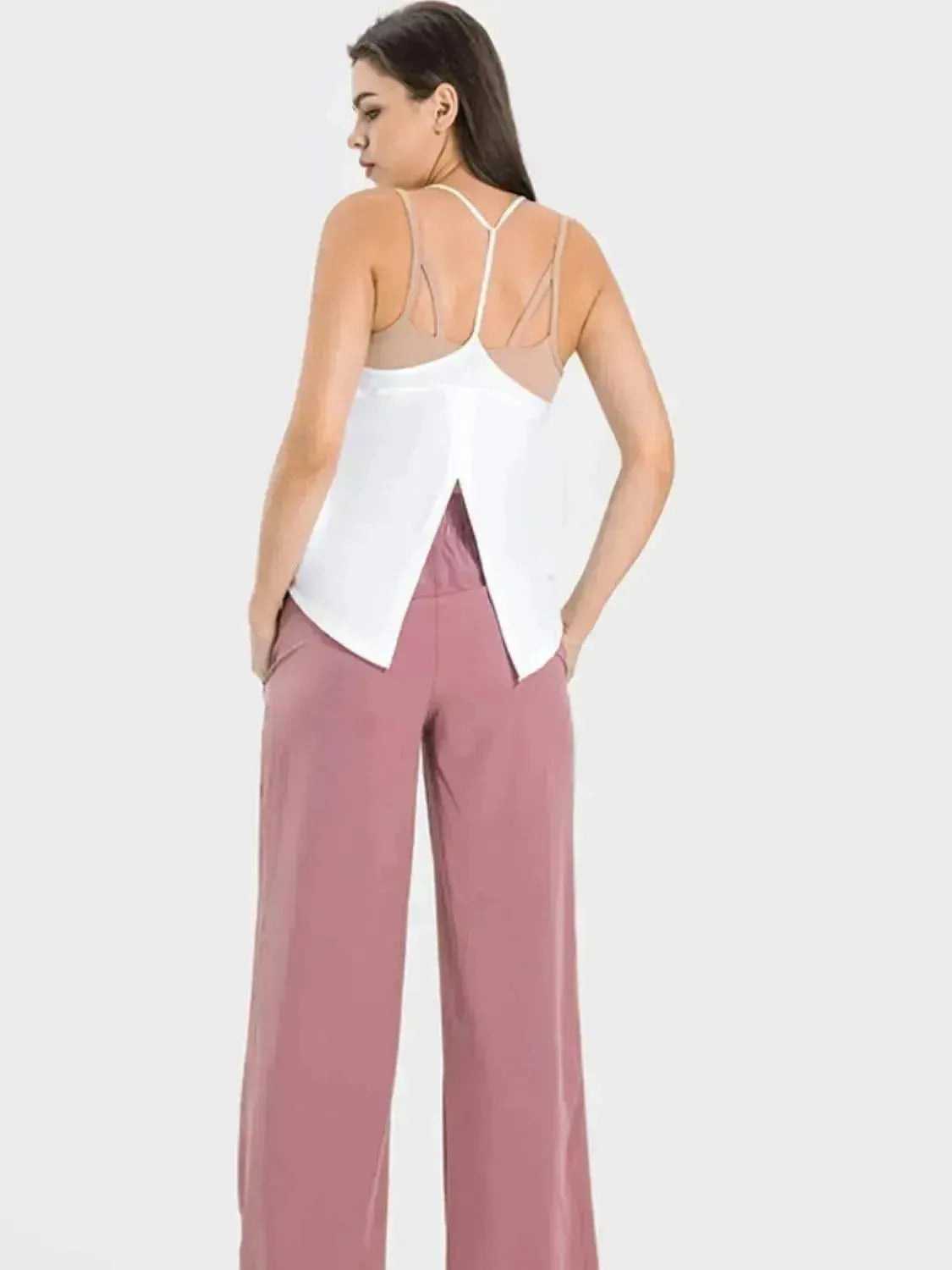 Slit Spaghetti Strap Scoop Neck Active Cami - Bad Moms Club