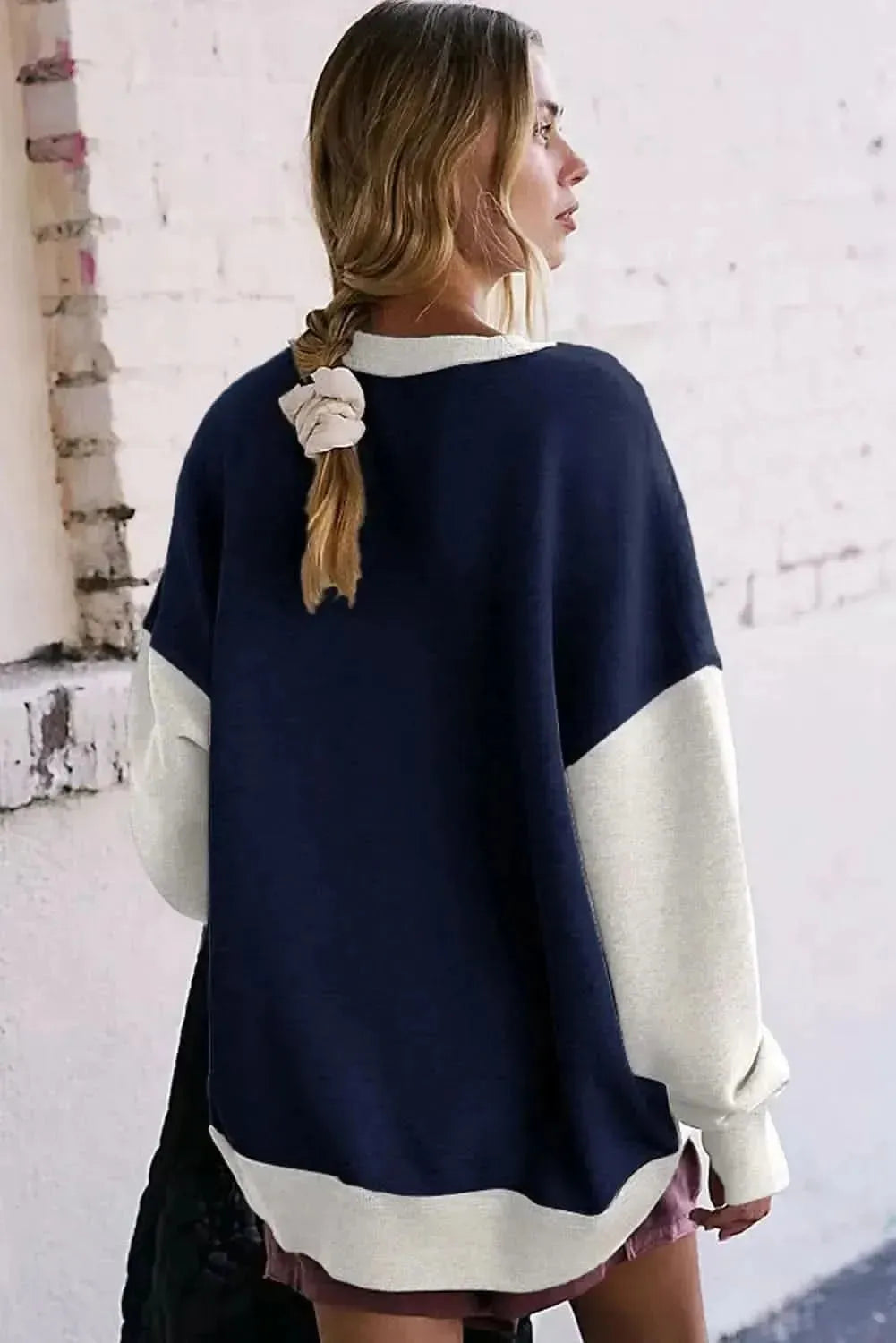 Color Block Round Neck Long Sleeve Sweatshirt - Bad Moms Club