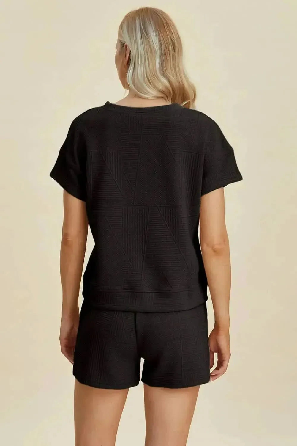 Double Take Full Size Texture Short Sleeve Top and Shorts Set - Bad Moms Club