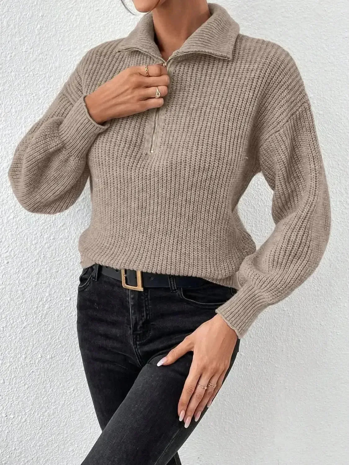 Honey Half Zip Dropped Shoulder Sweater - Bad Moms Club