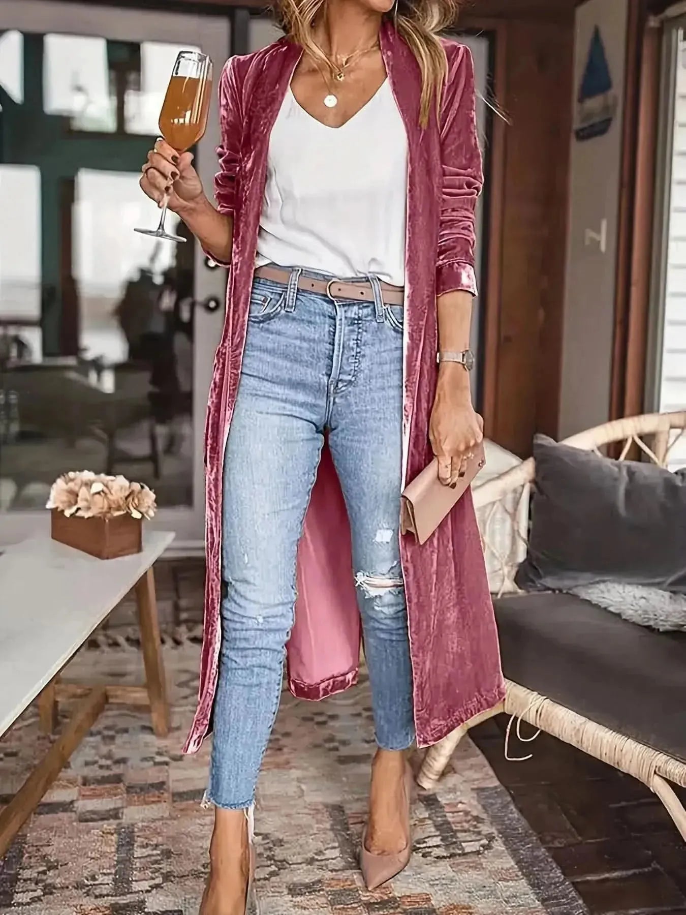 Open Front Long Sleeve Coat - Bad Moms Club