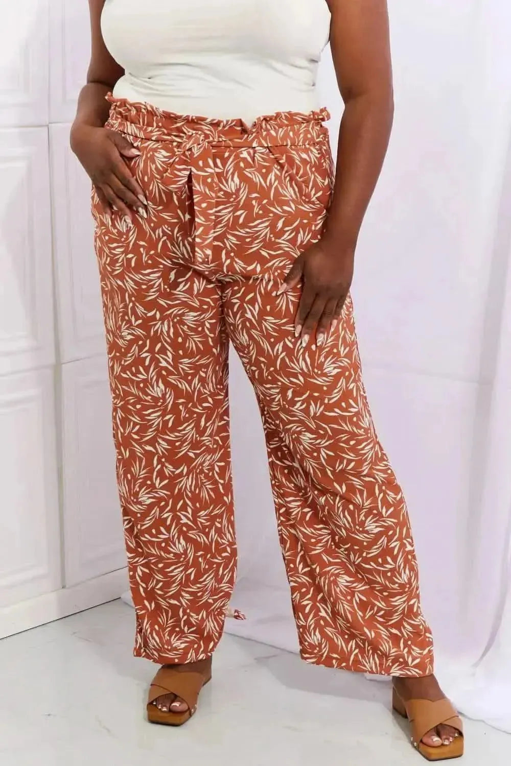 Heimish Right Angle Full Size Geometric Printed Pants in Red Orange - Bad Moms Club