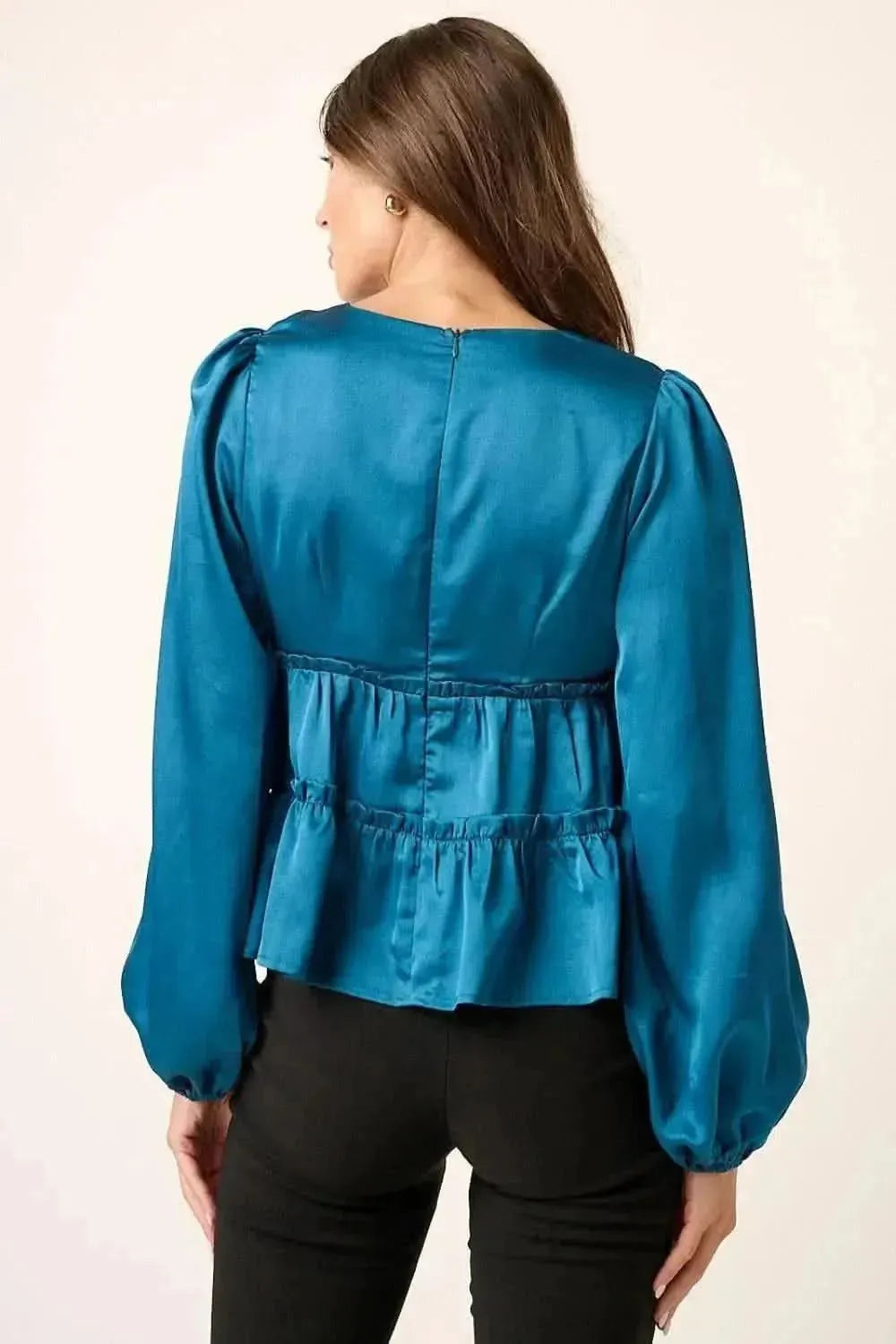 Mittoshop Satin V Neck Ruffled Tier Blouse - Bad Moms Club