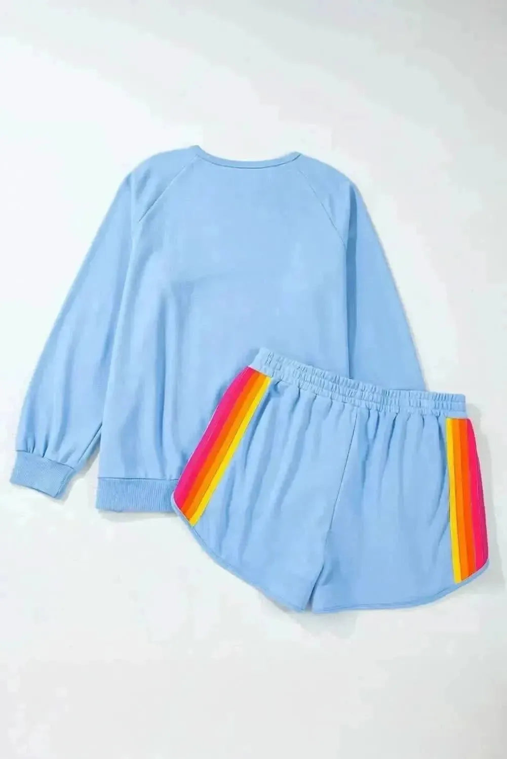 Full Size Contrast Striped Round Neck Top and Shorts Set - Bad Moms Club