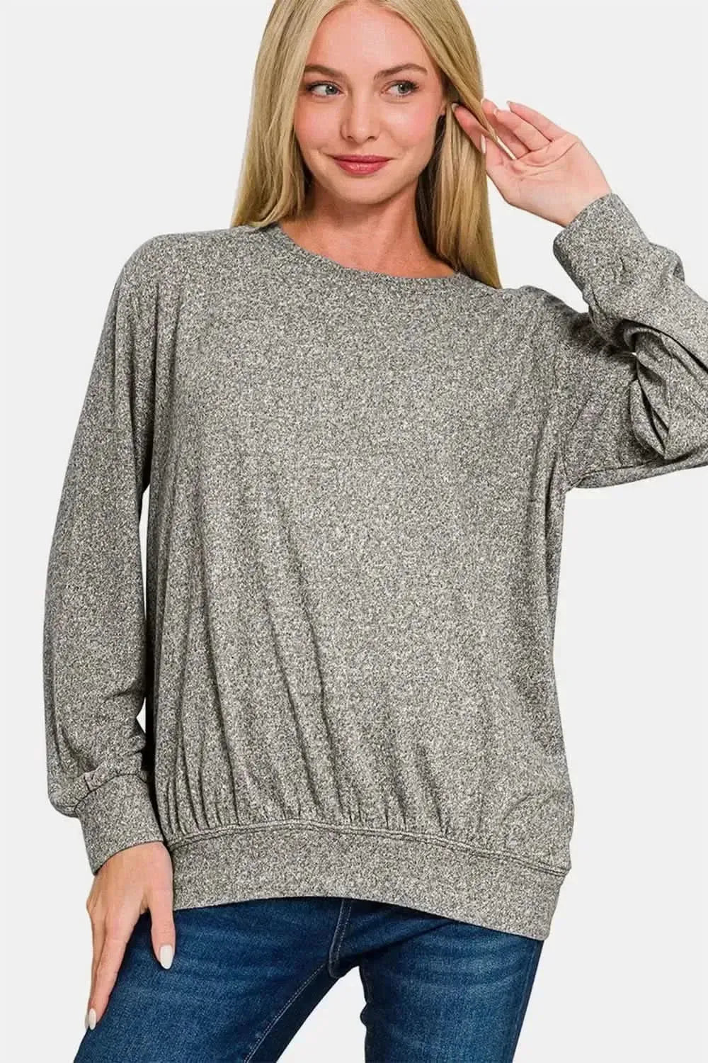 Zenana Full Size Melange Round Neck Top - Bad Moms Club