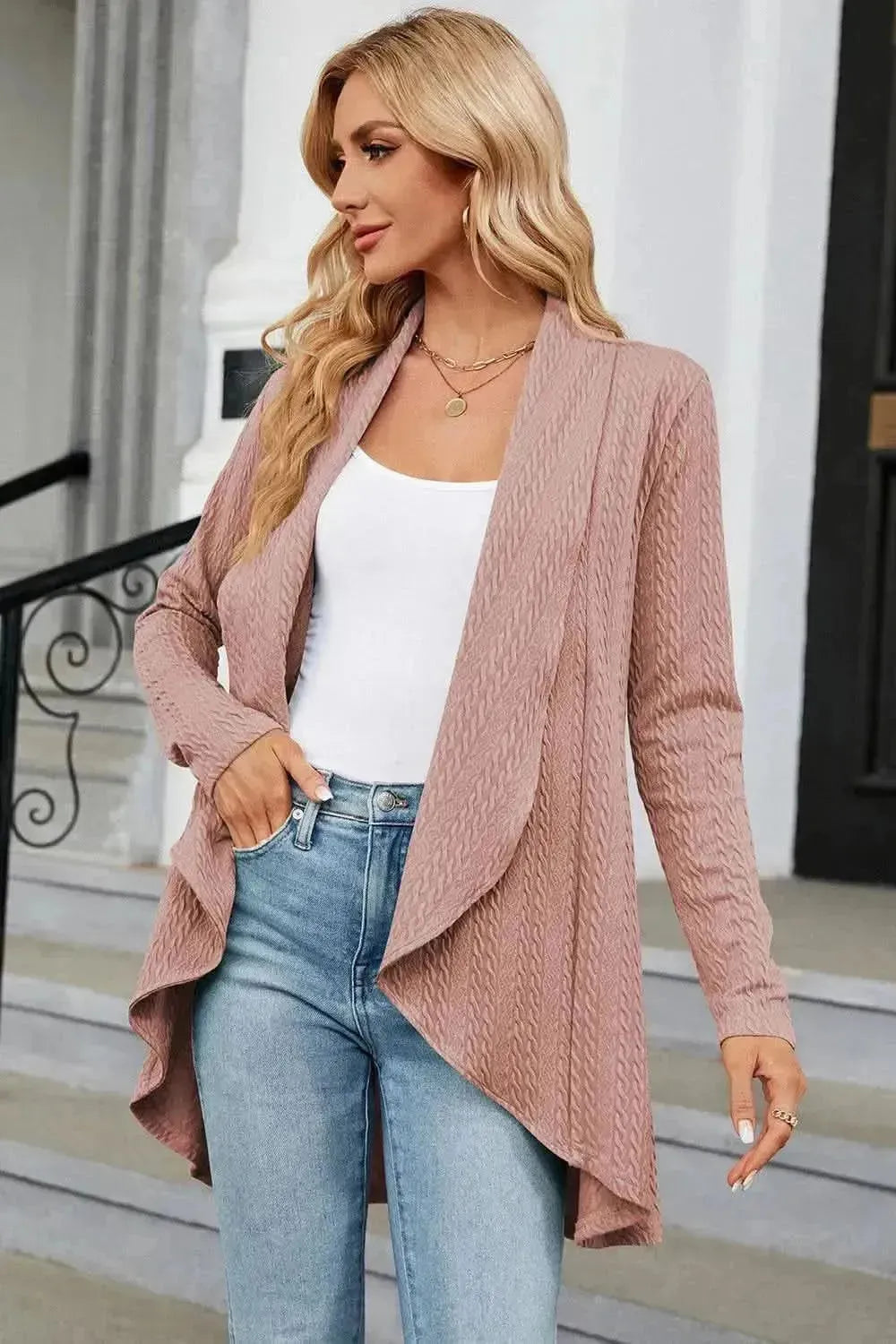 Open Front Long Sleeve Cardigan - Bad Moms Club