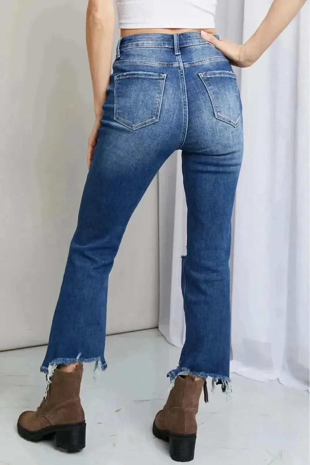 RISEN Frayed Hem Distressed Cropped Jeans - Bad Moms Club