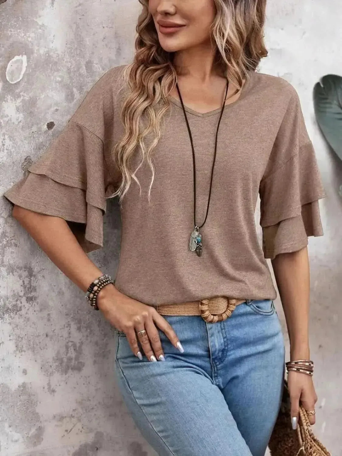V-Neck Half Sleeve Blouse - Bad Moms Club