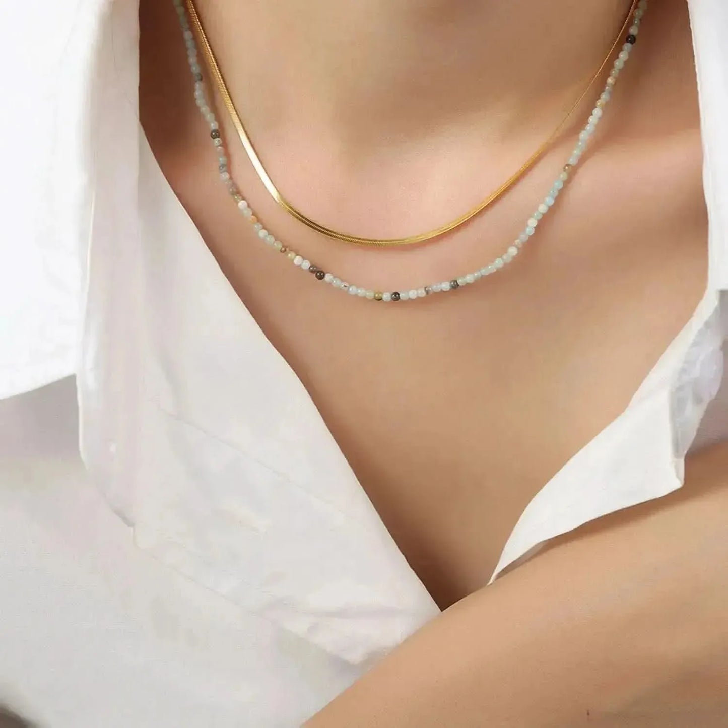 Beaded Titanium Steel Double-Layered Necklace - Bad Moms Club