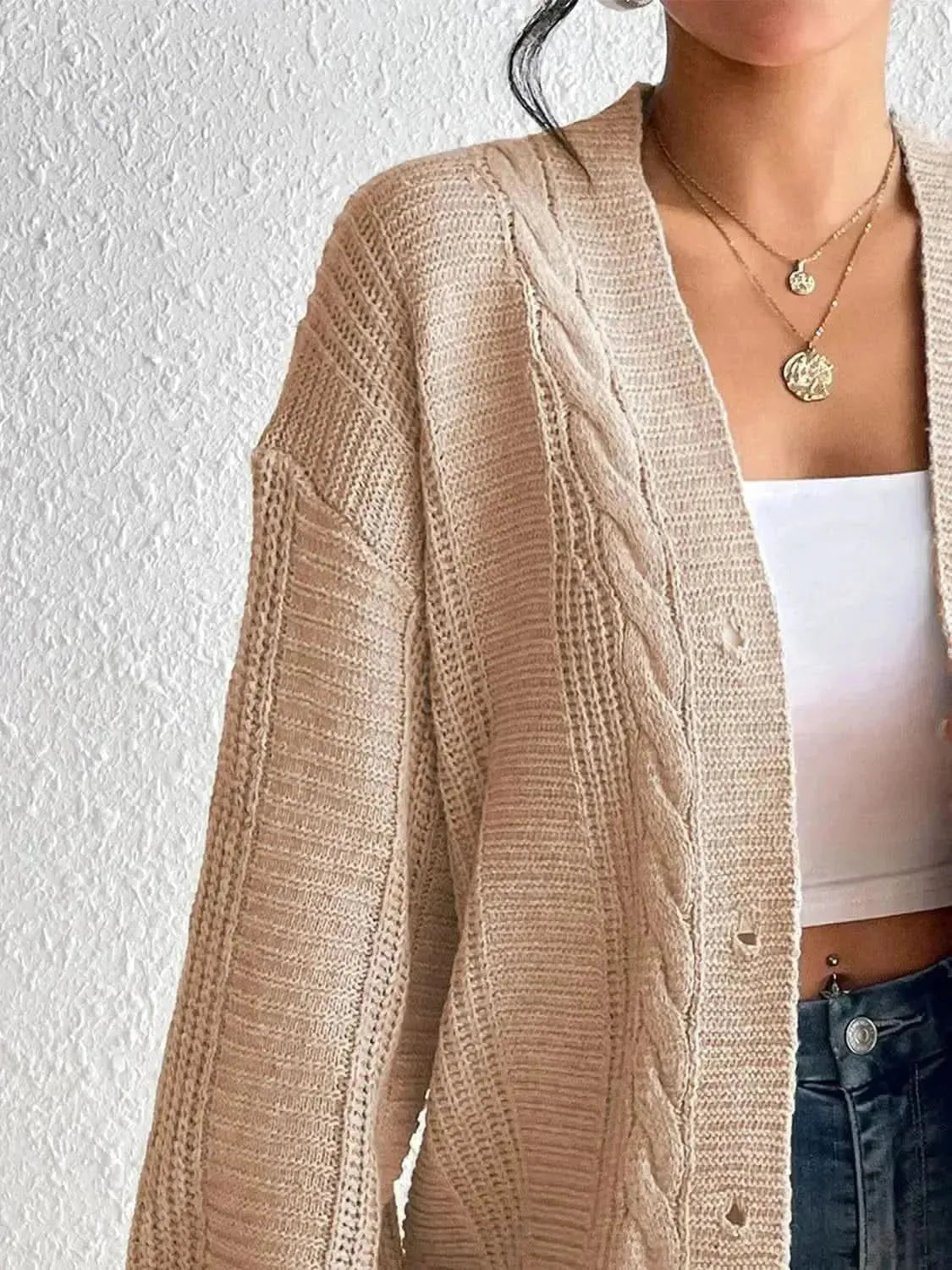 Cable-Knit Button Down Cardigan - Bad Moms Club