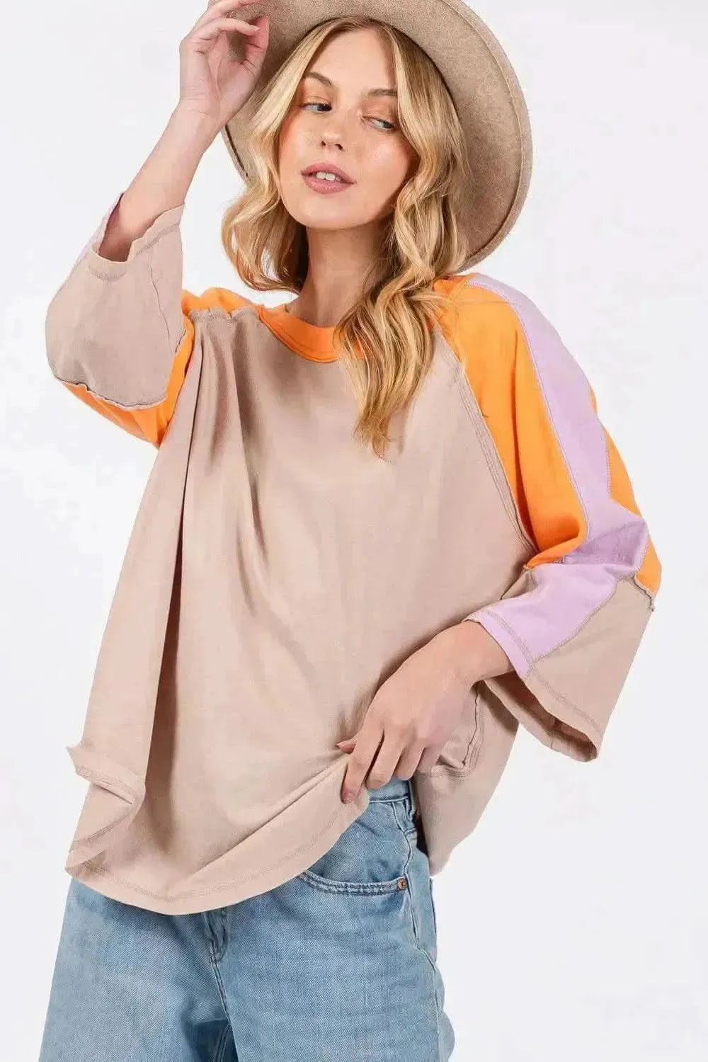 SAGE + FIG Color Block Curved Hem T-Shirt - Bad Moms Club