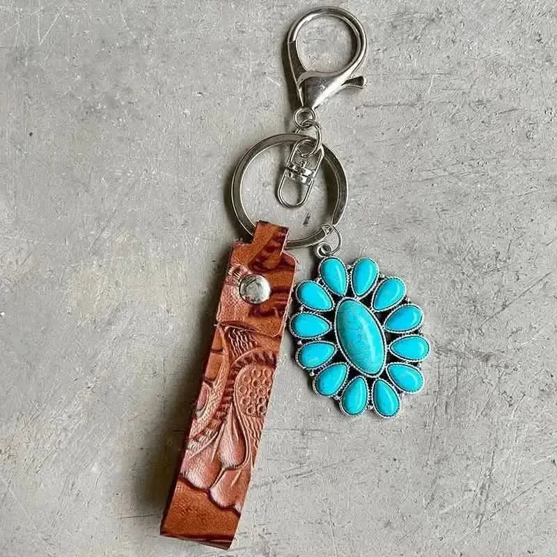 Turquoise Genuine Leather Key Chain - Bad Moms Club