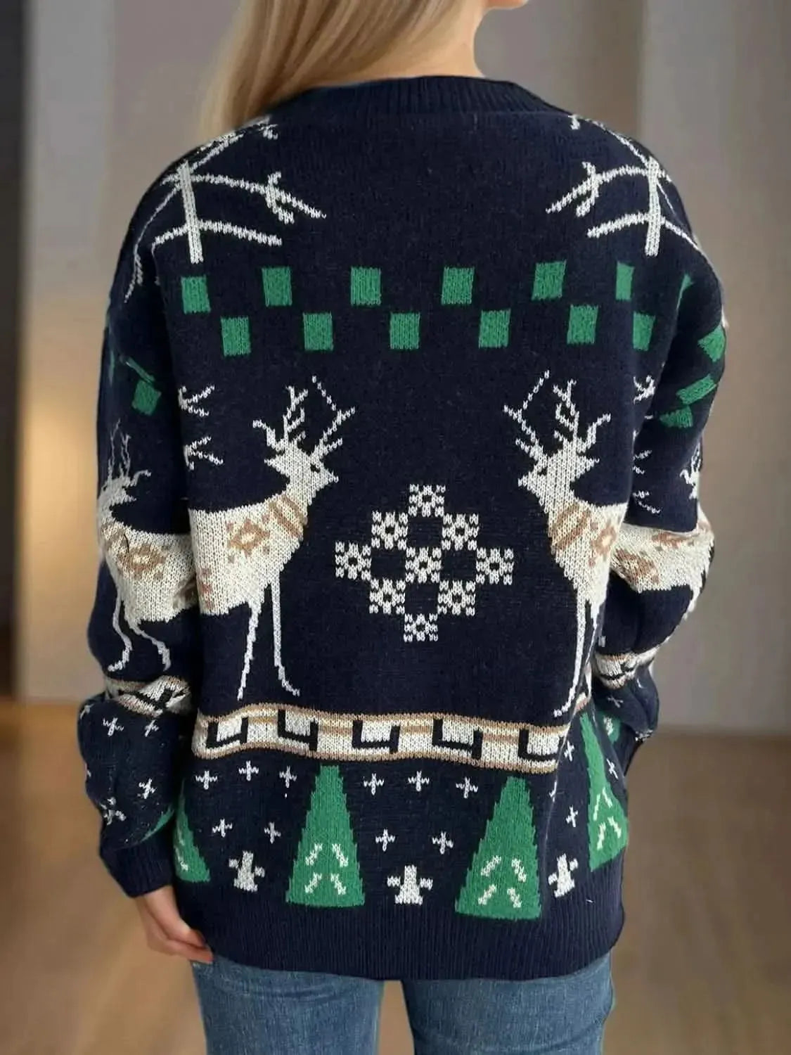 Christmas Element Round Neck Long Sleeve Sweater - Bad Moms Club