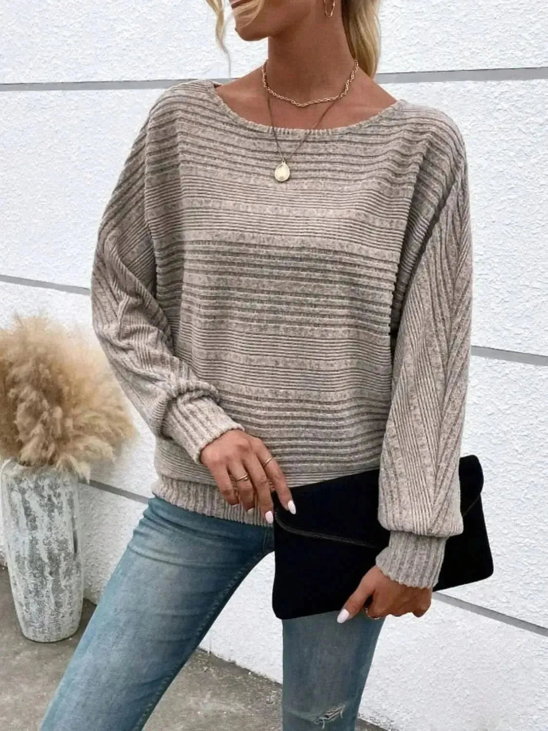 Full Size Round Neck Long Sleeve Top - Bad Moms Club