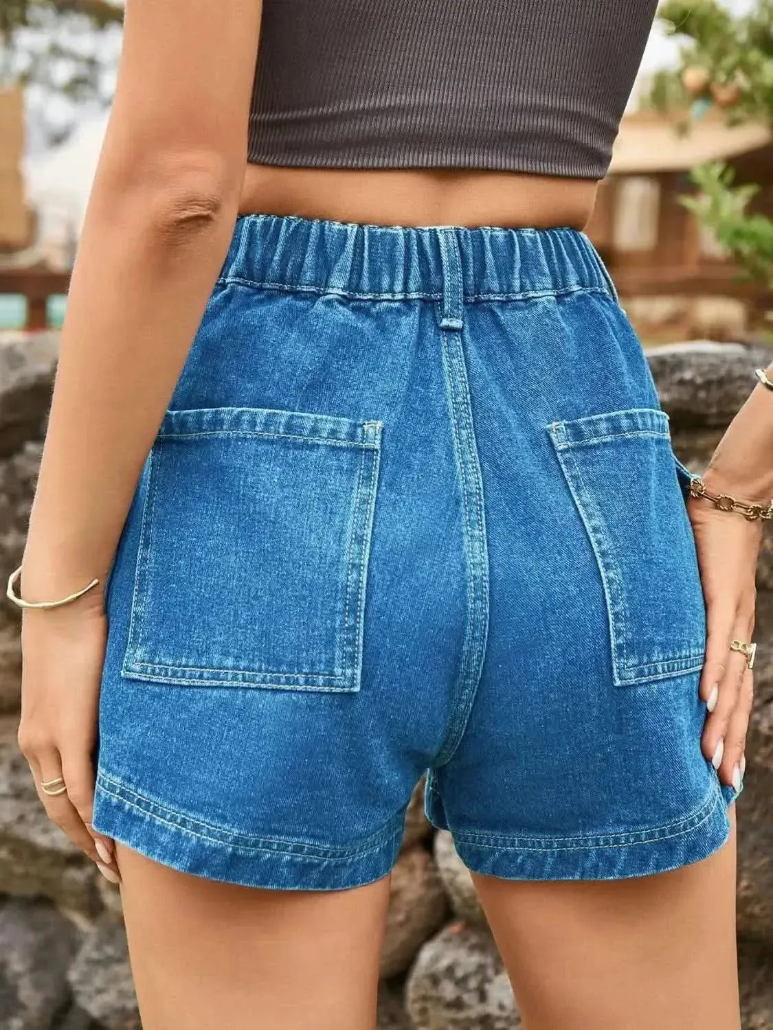 High Waist Denim Shorts with Pockets - Bad Moms Club