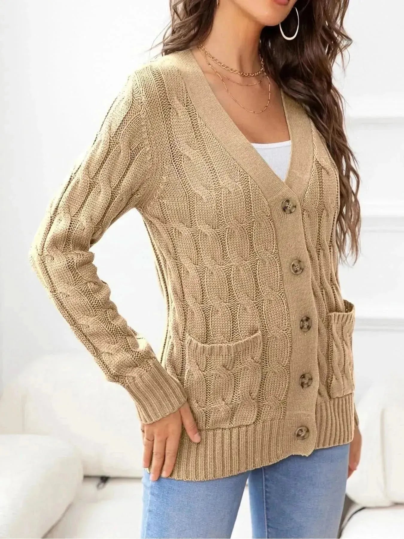 Button Down Cable-Knit Cardigan - Bad Moms Club
