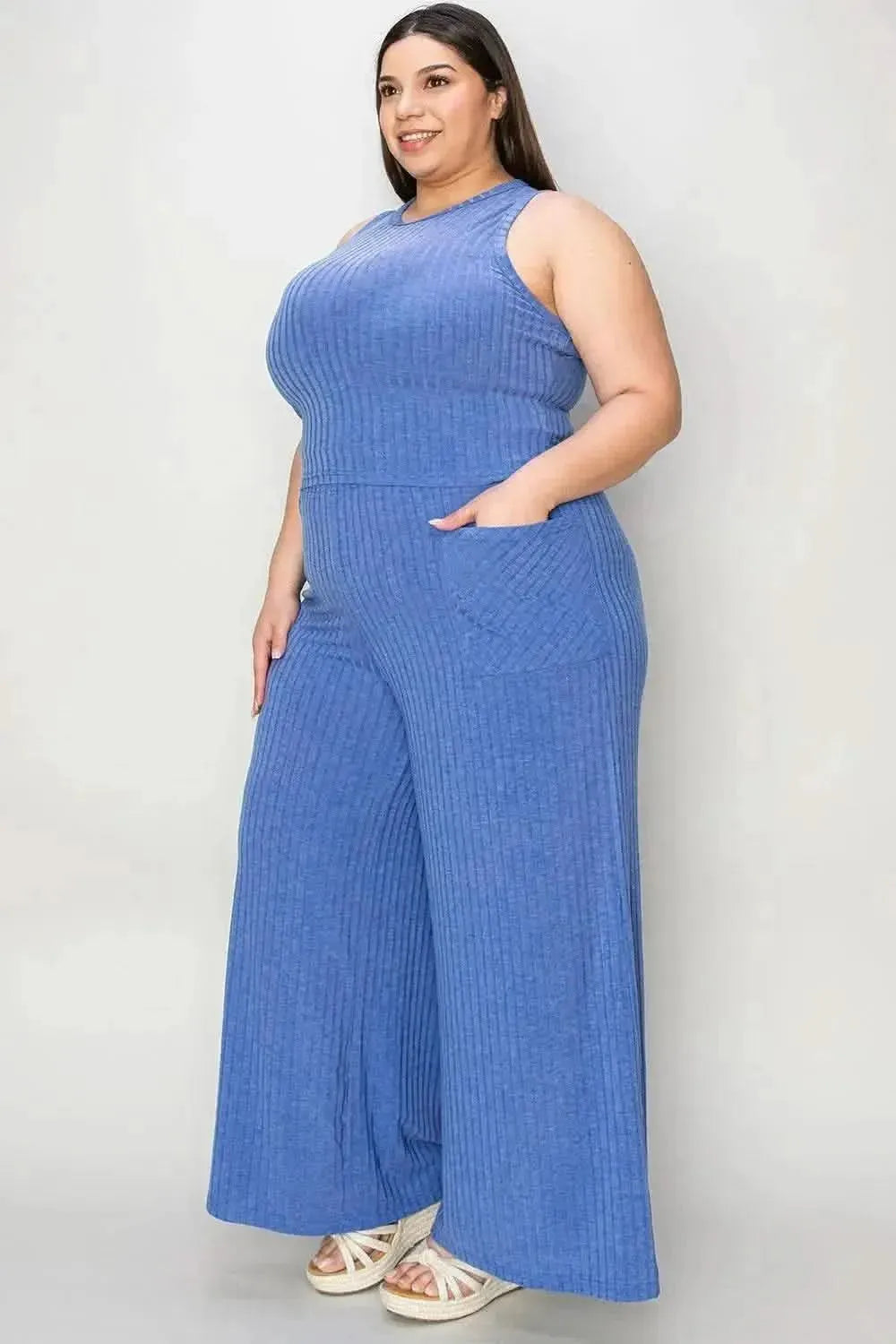 Basic Bae Full Size Ribbed Tank and Wide Leg Pants Set - Bad Moms Club