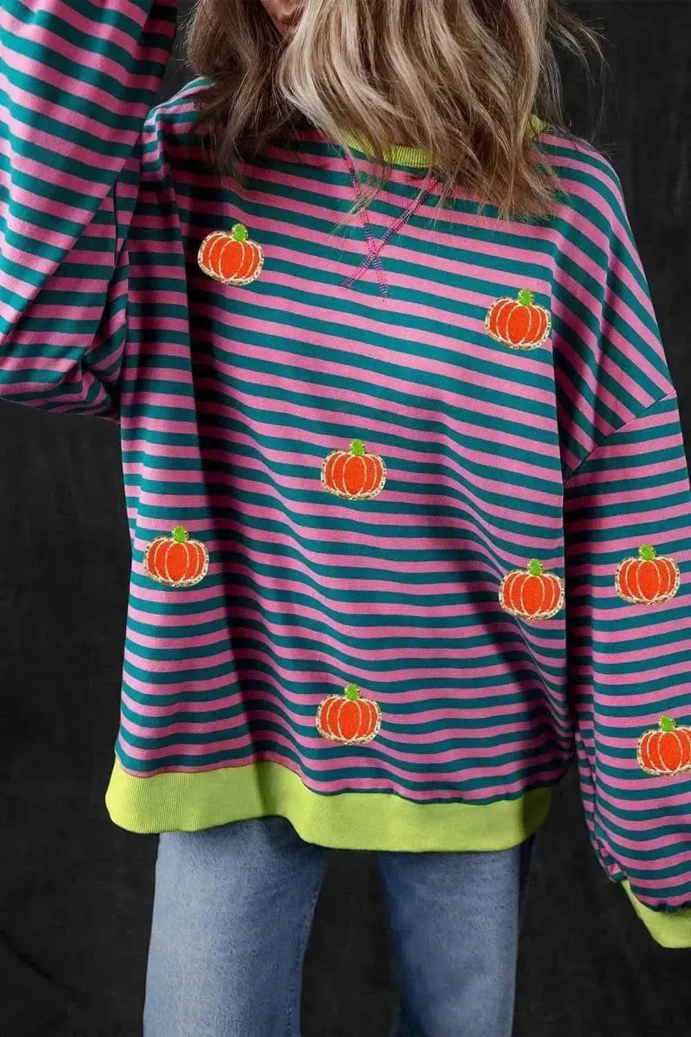 Pumpkin Striped Long Sleeve Sweatshirt - Bad Moms Club