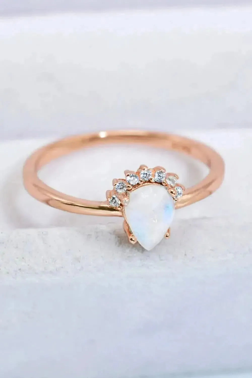 18K Rose Gold-Plated Pear Shape Natural Moonstone Ring - Bad Moms Club