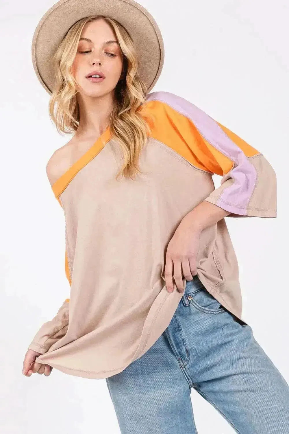 SAGE + FIG Color Block Curved Hem T-Shirt - Bad Moms Club