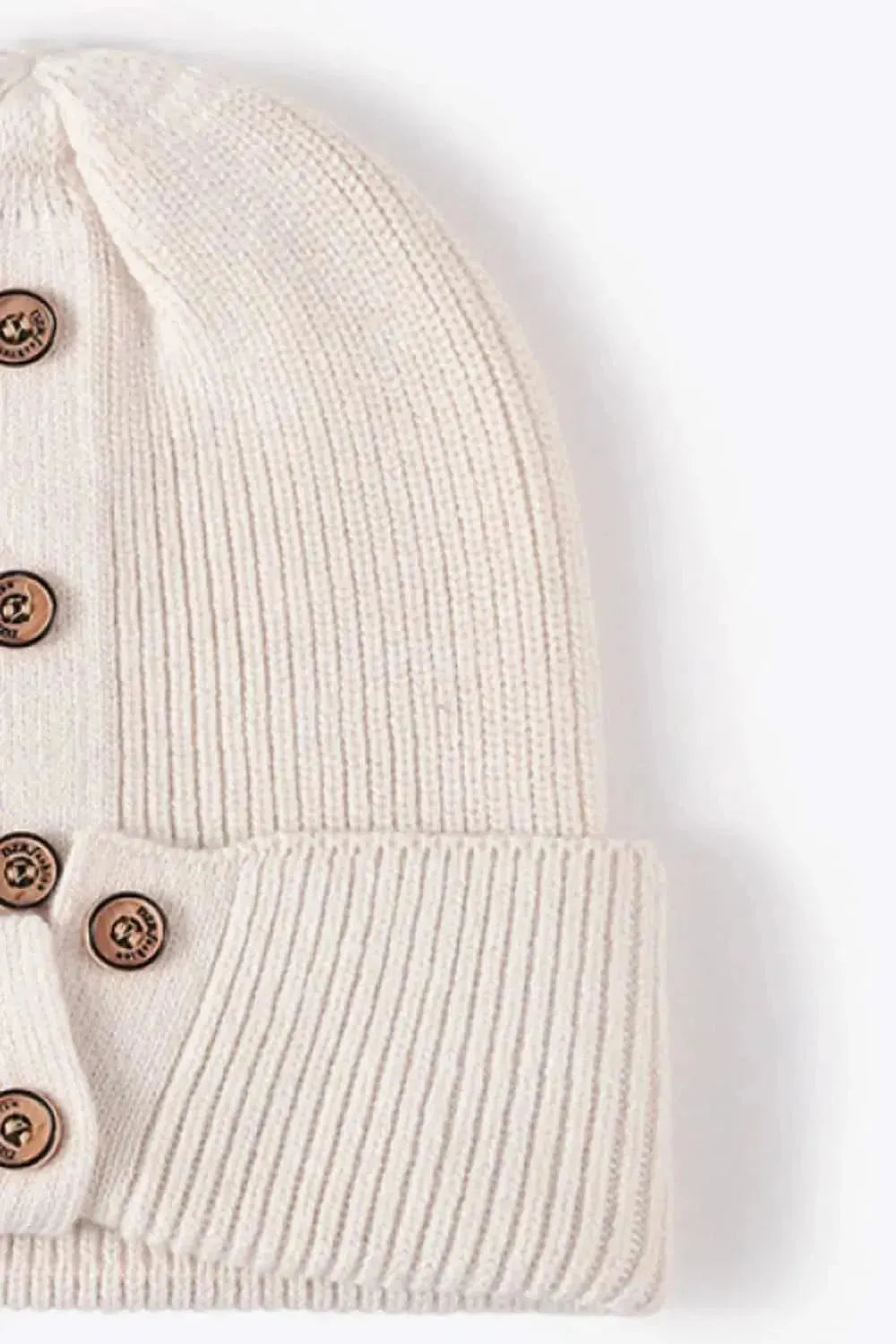 Button Detail Rib-Knit Cuff Beanie - Bad Moms Club