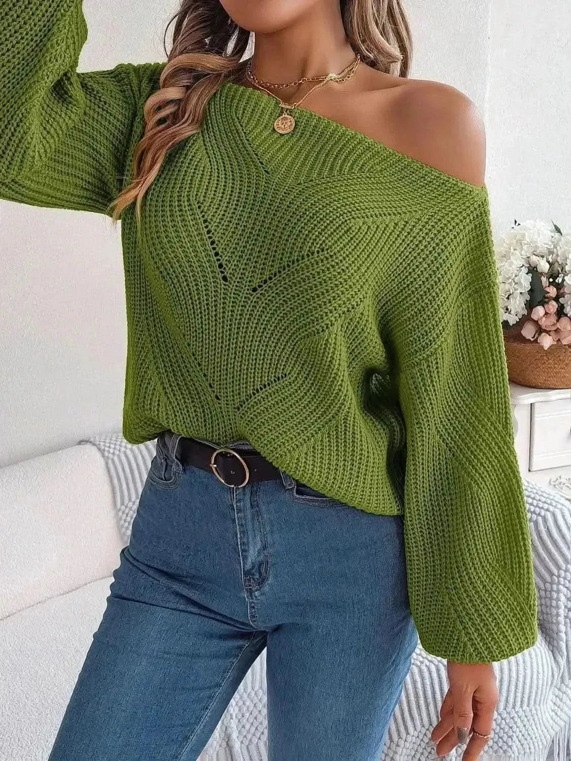 Openwork Long Sleeve Sweater - Bad Moms Club