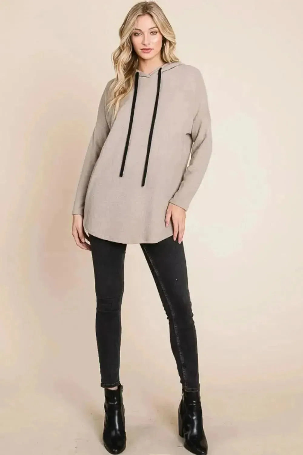 BOMBOM Contrast Drawstring Drop Shoulder Knit Hoodie - Bad Moms Club