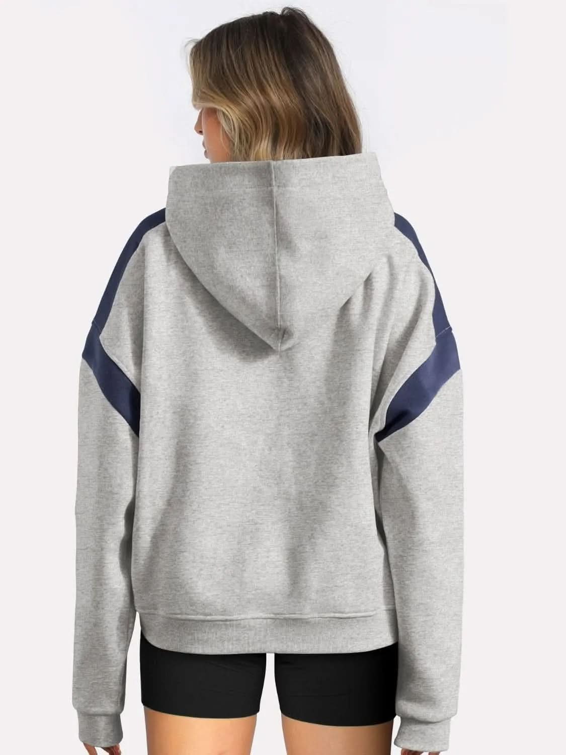 Contrast Dropped Shoulder Long Sleeve Hoodie - Bad Moms Club
