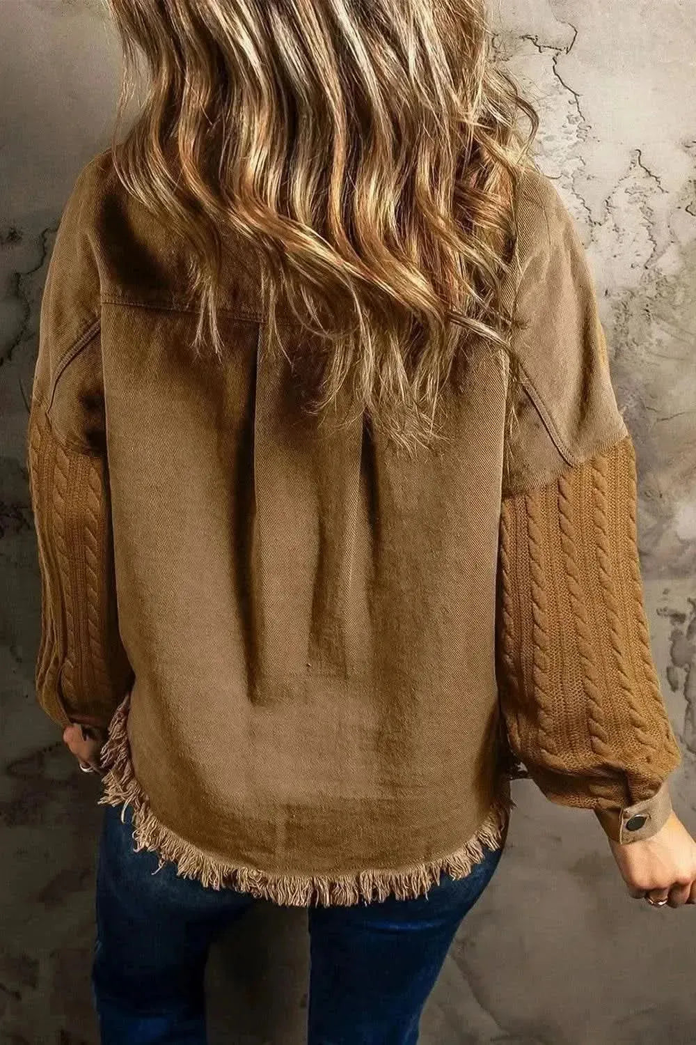 Pocketed Button Up Raw Hem Denim Jacket - Bad Moms Club