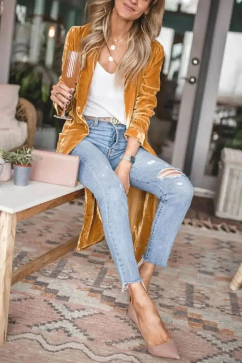 Open Front Long Sleeve Coat - Bad Moms Club
