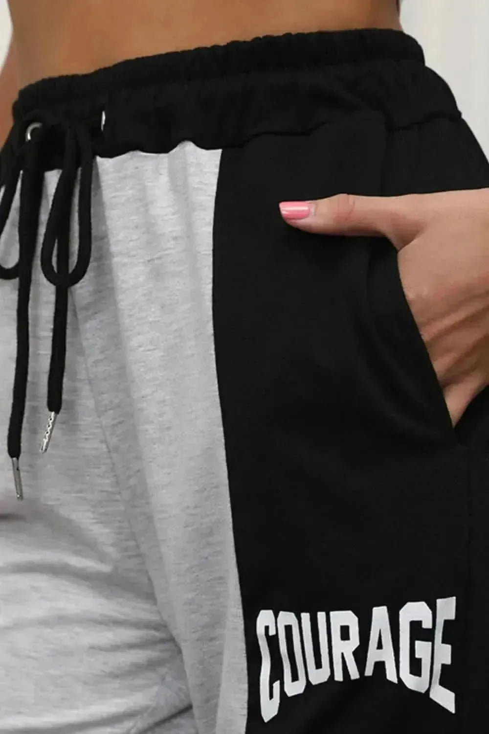 Perfee COURAGE Graphic Color Block Drawstring Joggers - Bad Moms Club
