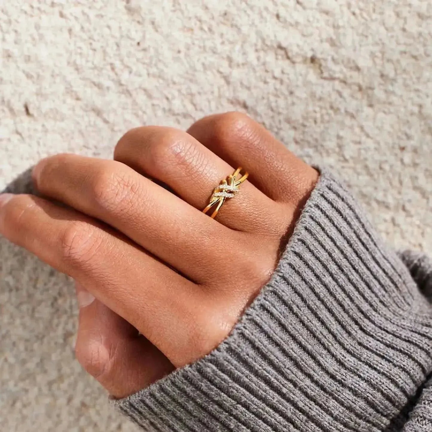 925 Sterling Silver Inlaid Zircon Wrapped Knot Ring - Bad Moms Club