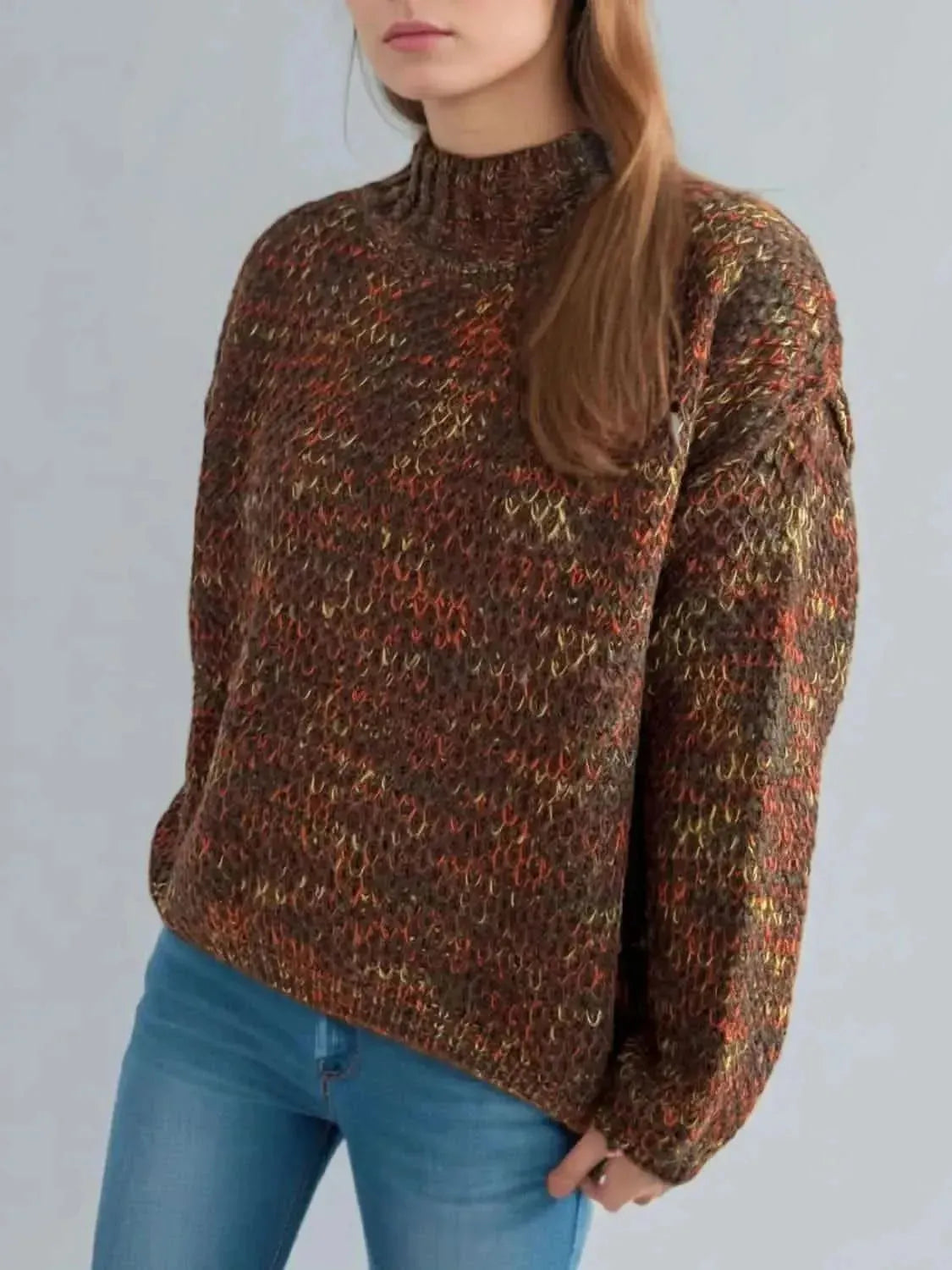Heathered Turtleneck Dropped Shoulder Sweater - Bad Moms Club