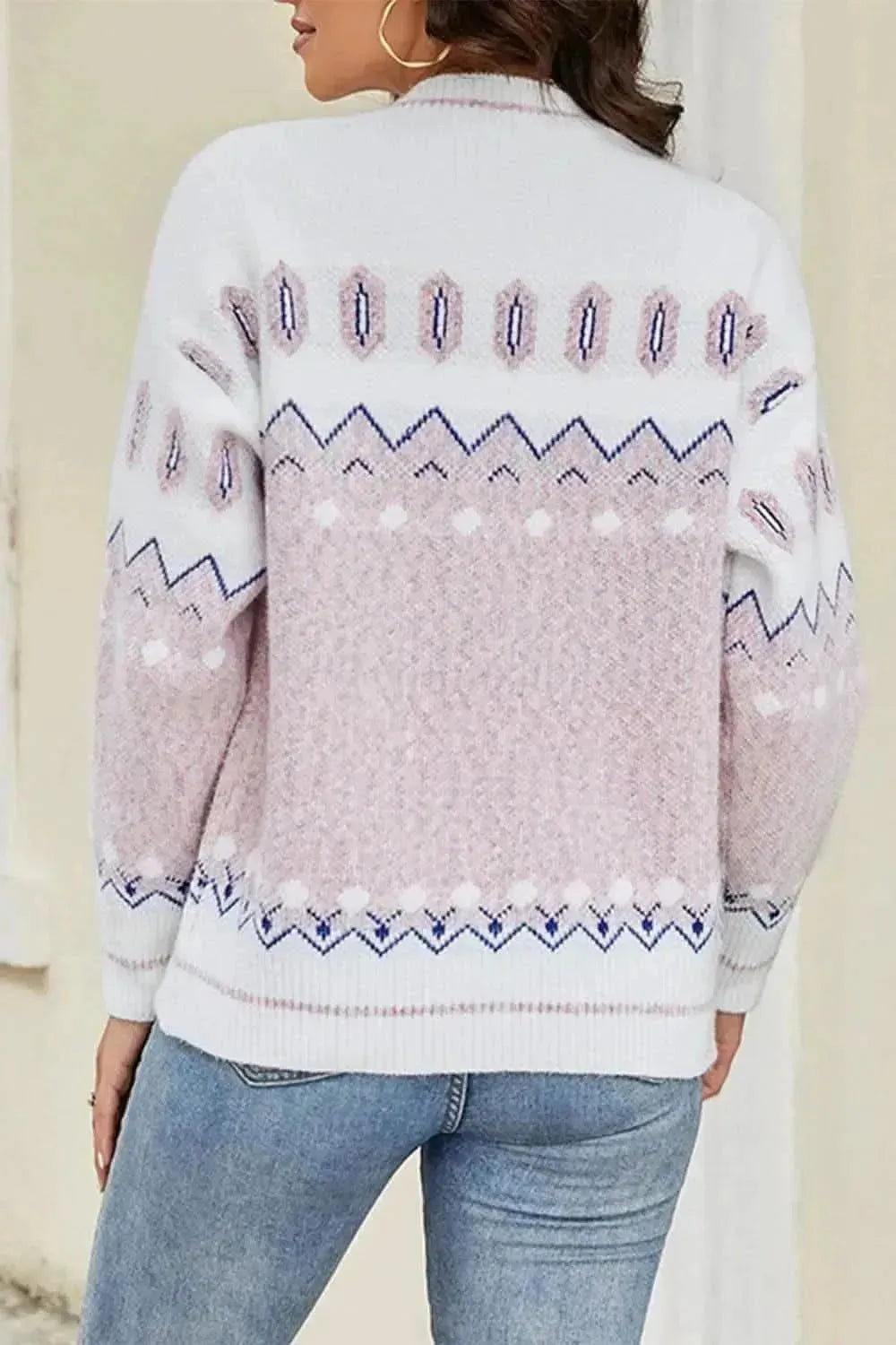 Printed V-Neck Buttoned Cardigan - Bad Moms Club