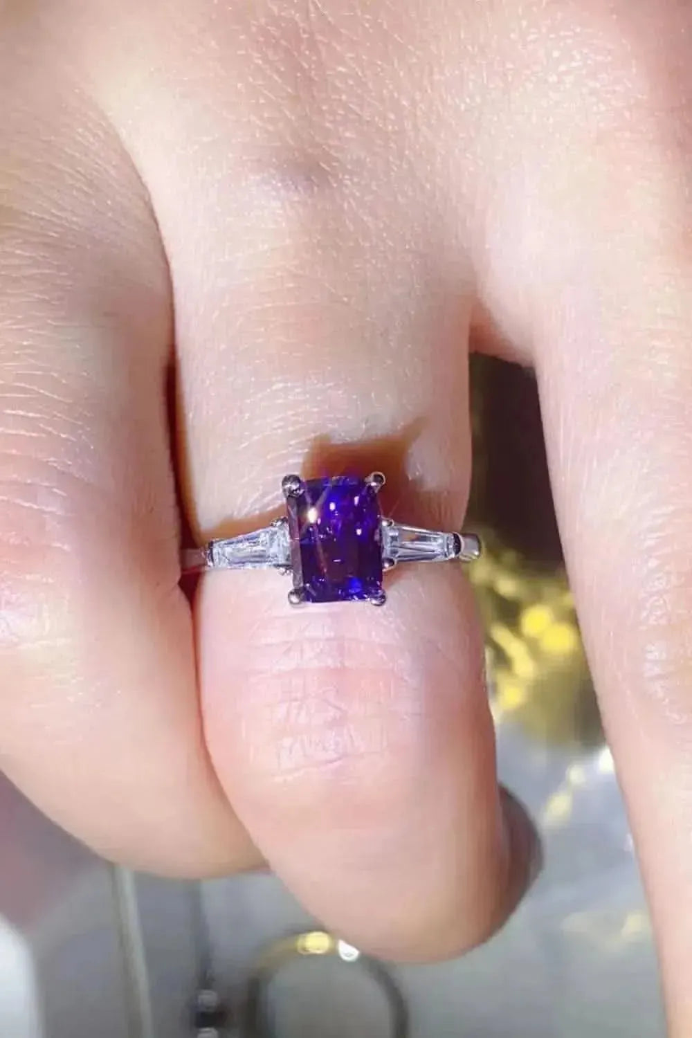 1 Carat Moissanite Platinum-Plated Rectangle Ring in Purple - Bad Moms Club