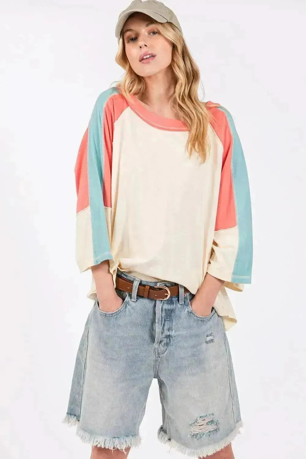 SAGE + FIG Color Block Curved Hem T-Shirt - Bad Moms Club