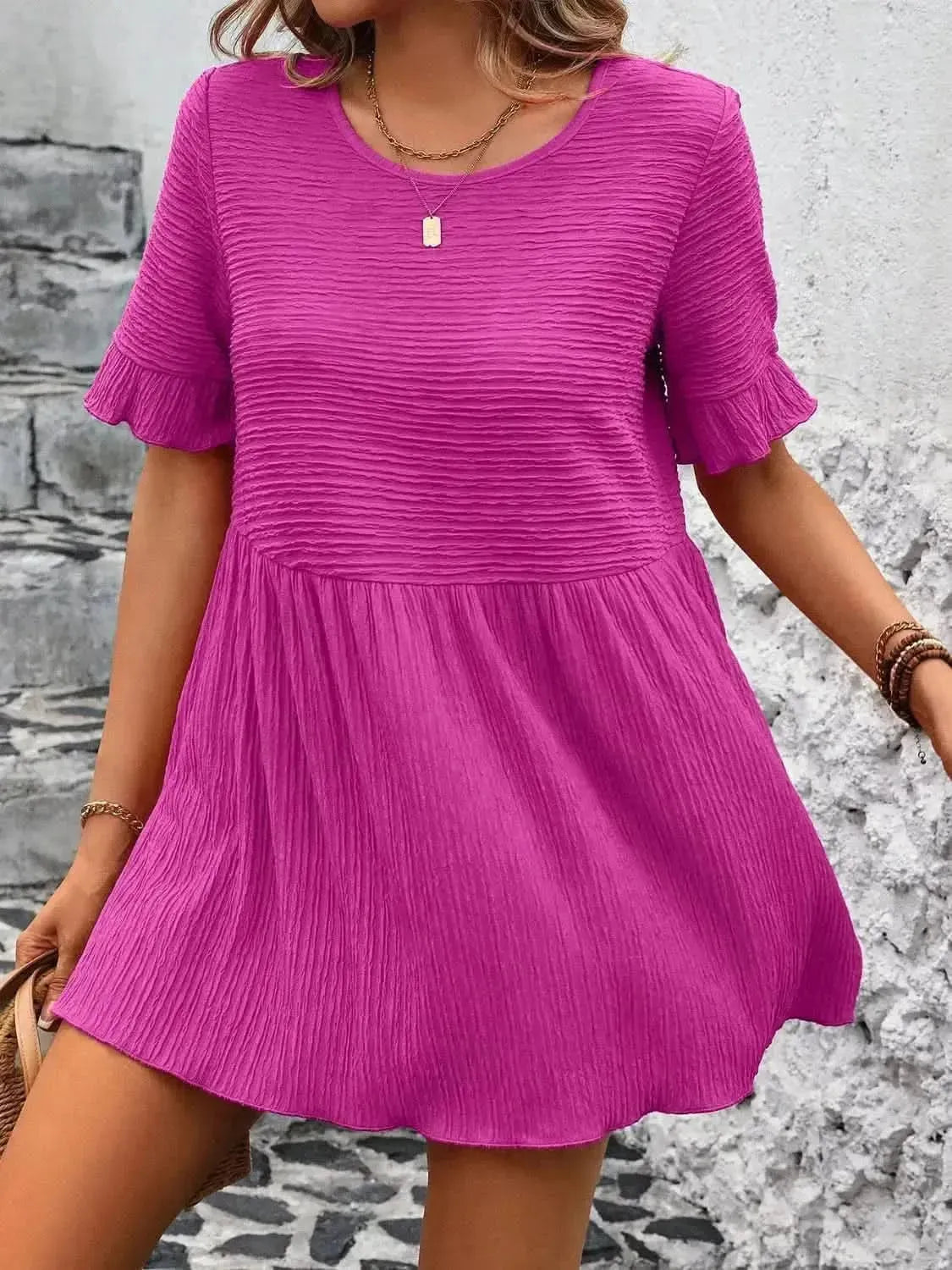 Ivy Lane Round Neck Short Sleeve Blouse - Bad Moms Club