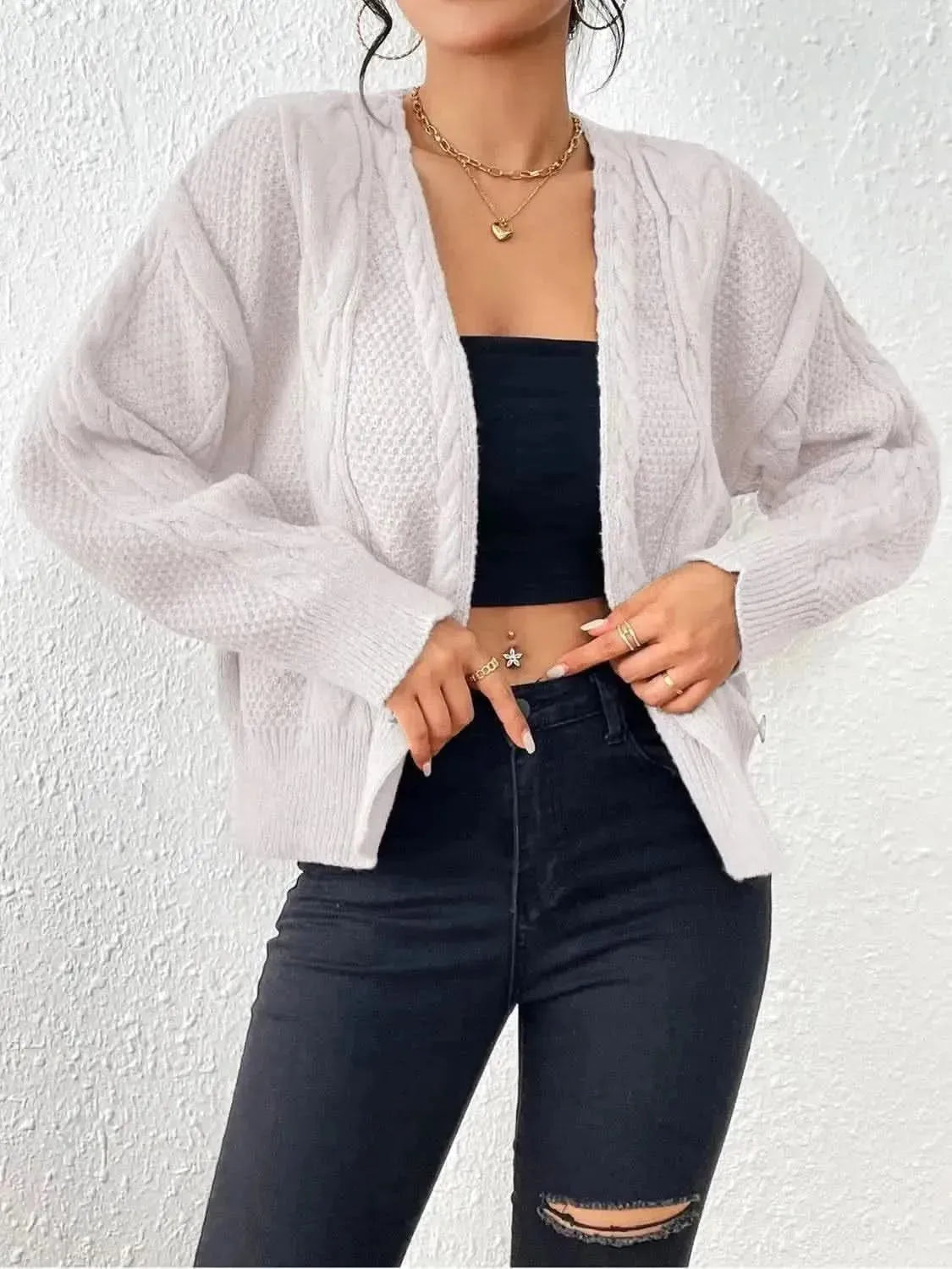 Cable-Knit Open Front Cardigan - Bad Moms Club