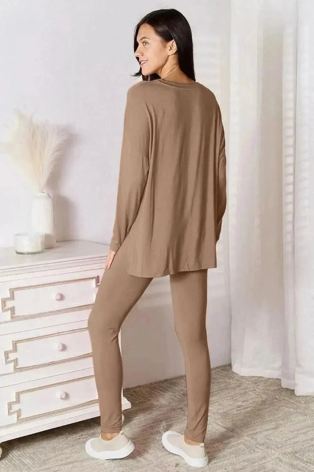 Basic Bae Full Size V-Neck Soft Rayon Long Sleeve Top and Pants Lounge Set - Bad Moms Club
