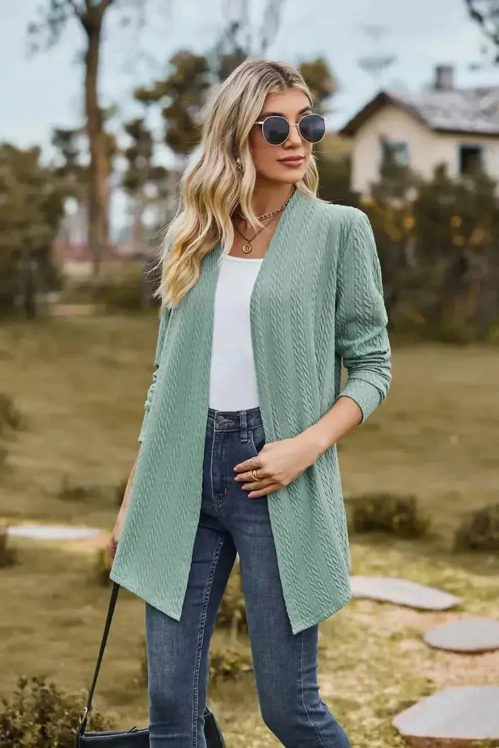 Open Front Long Sleeve Cardigan - Bad Moms Club