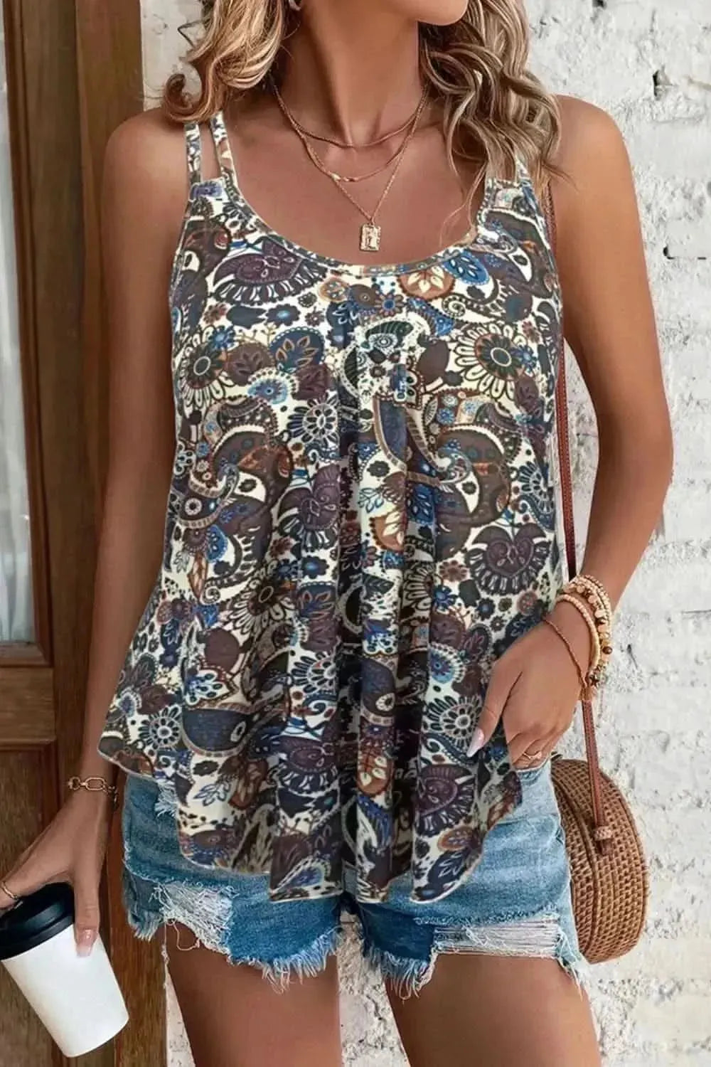Shiny Scoop Neck Double-Strap Cami - Bad Moms Club