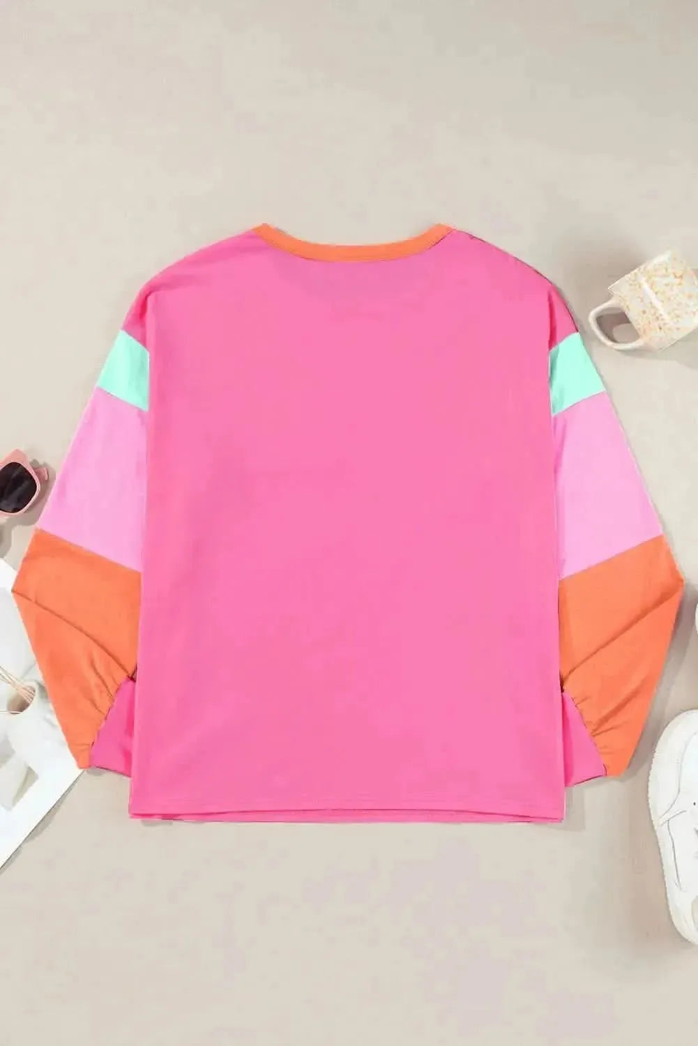 Color Block Round Neck Long Sleeve Top - Bad Moms Club
