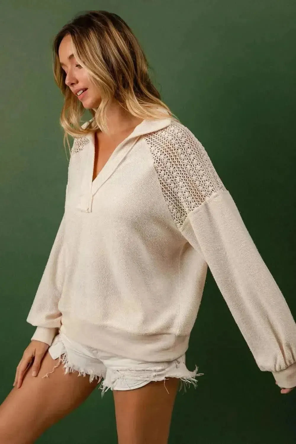 BiBi French Terry Lace Shoulder Top - Bad Moms Club