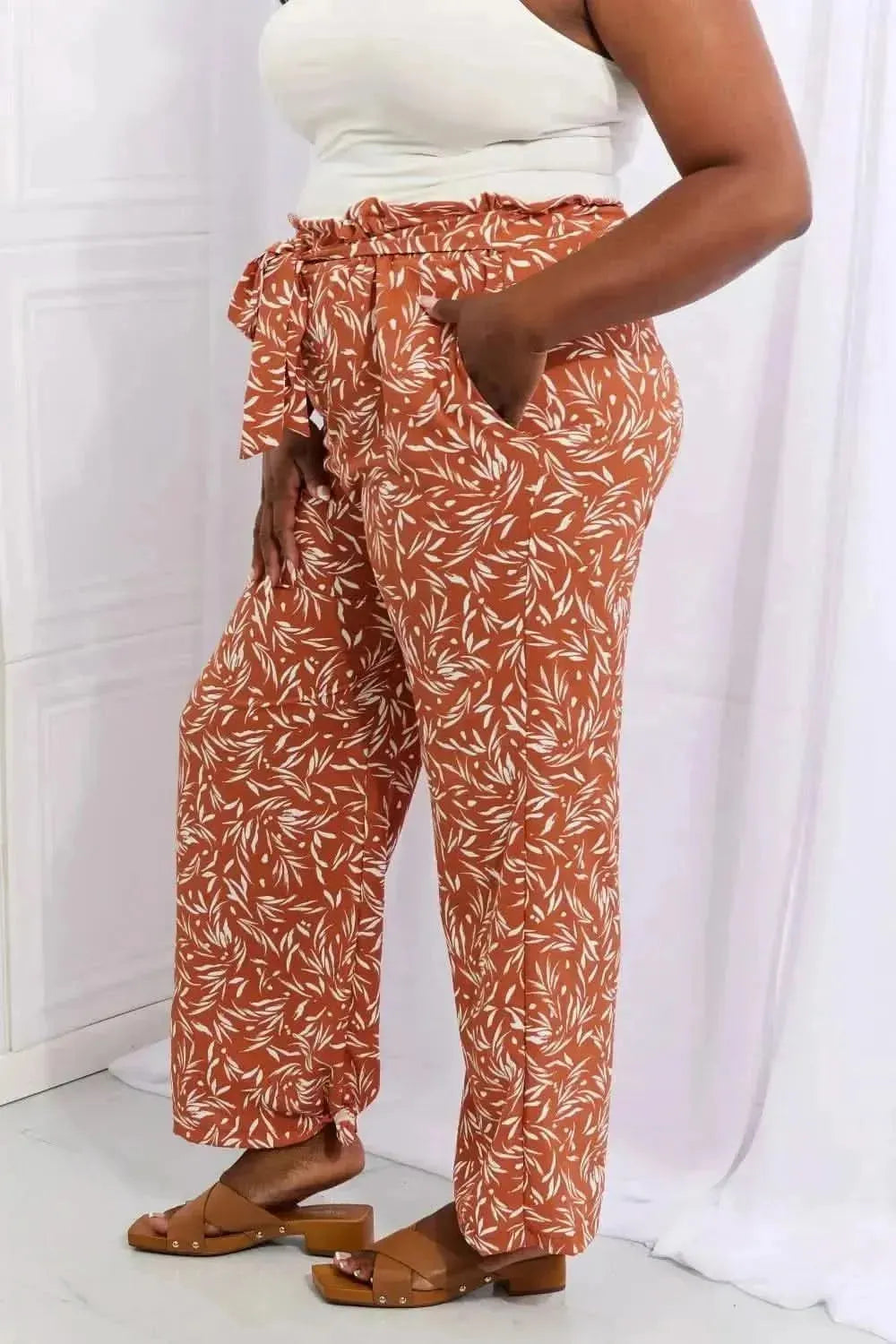 Heimish Right Angle Full Size Geometric Printed Pants in Red Orange - Bad Moms Club