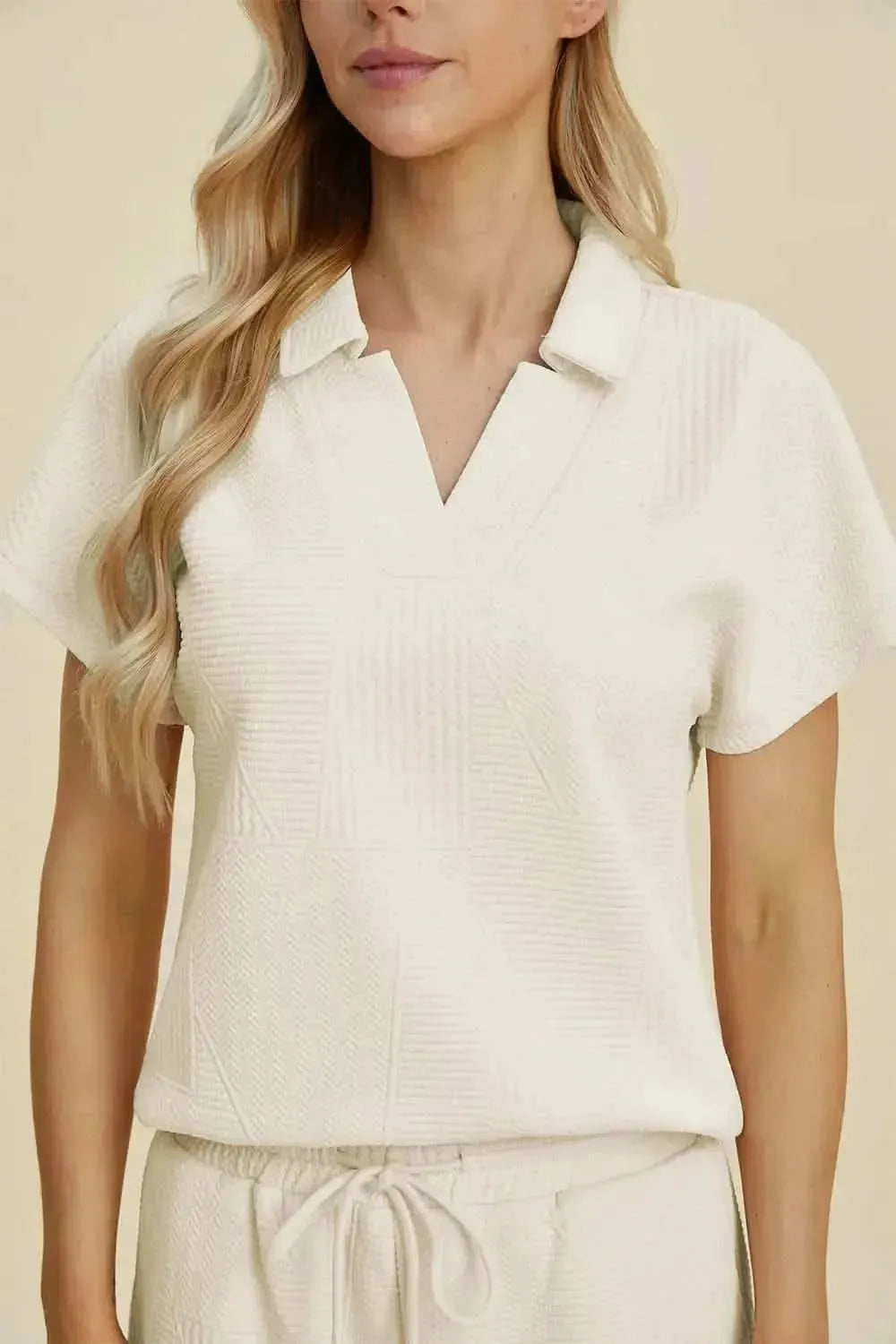 Double Take Full Size Collared Neck Short Sleeve Top and Pants Set - Bad Moms Club