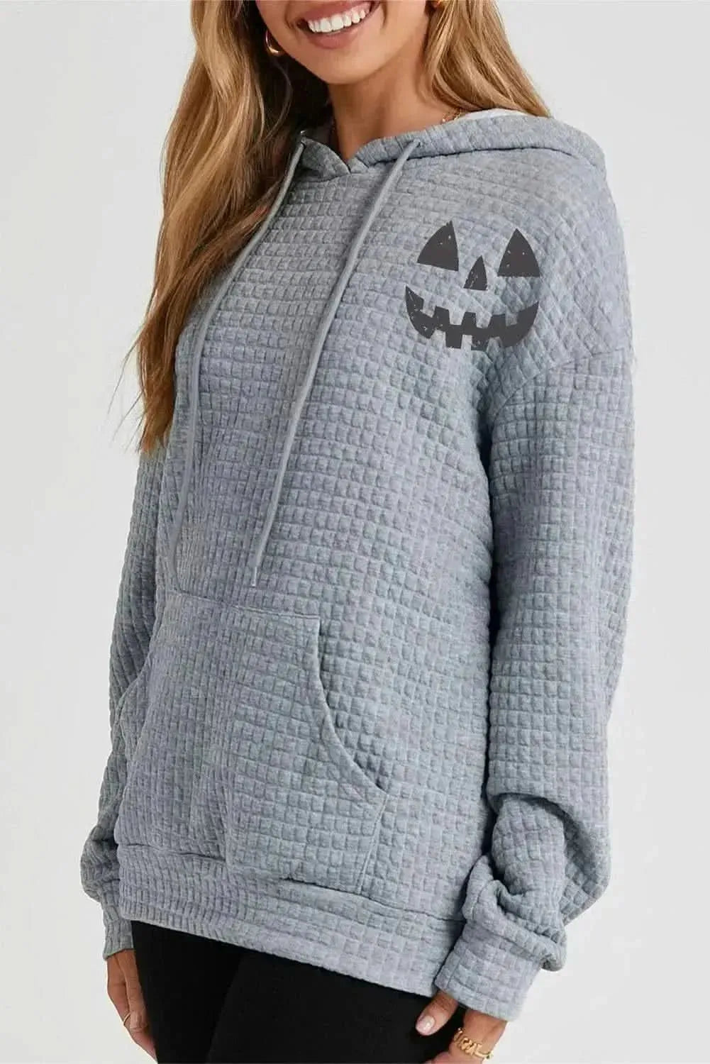 Pumpkin Face Graphic Drawstring Hoodie with Pocket - Bad Moms Club