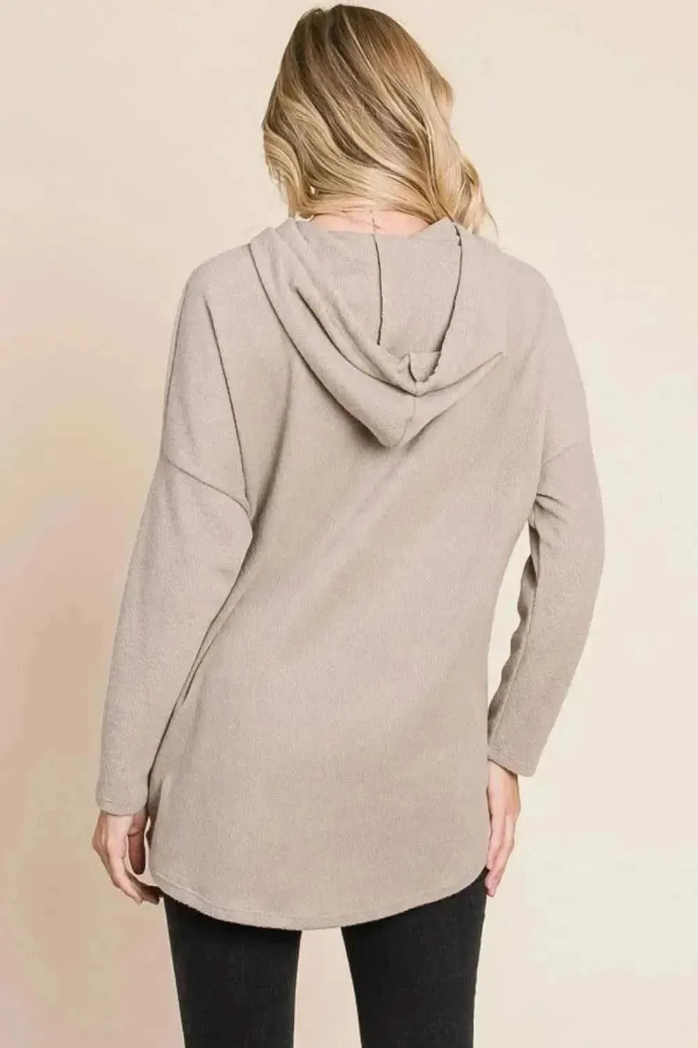 BOMBOM Contrast Drawstring Drop Shoulder Knit Hoodie - Bad Moms Club